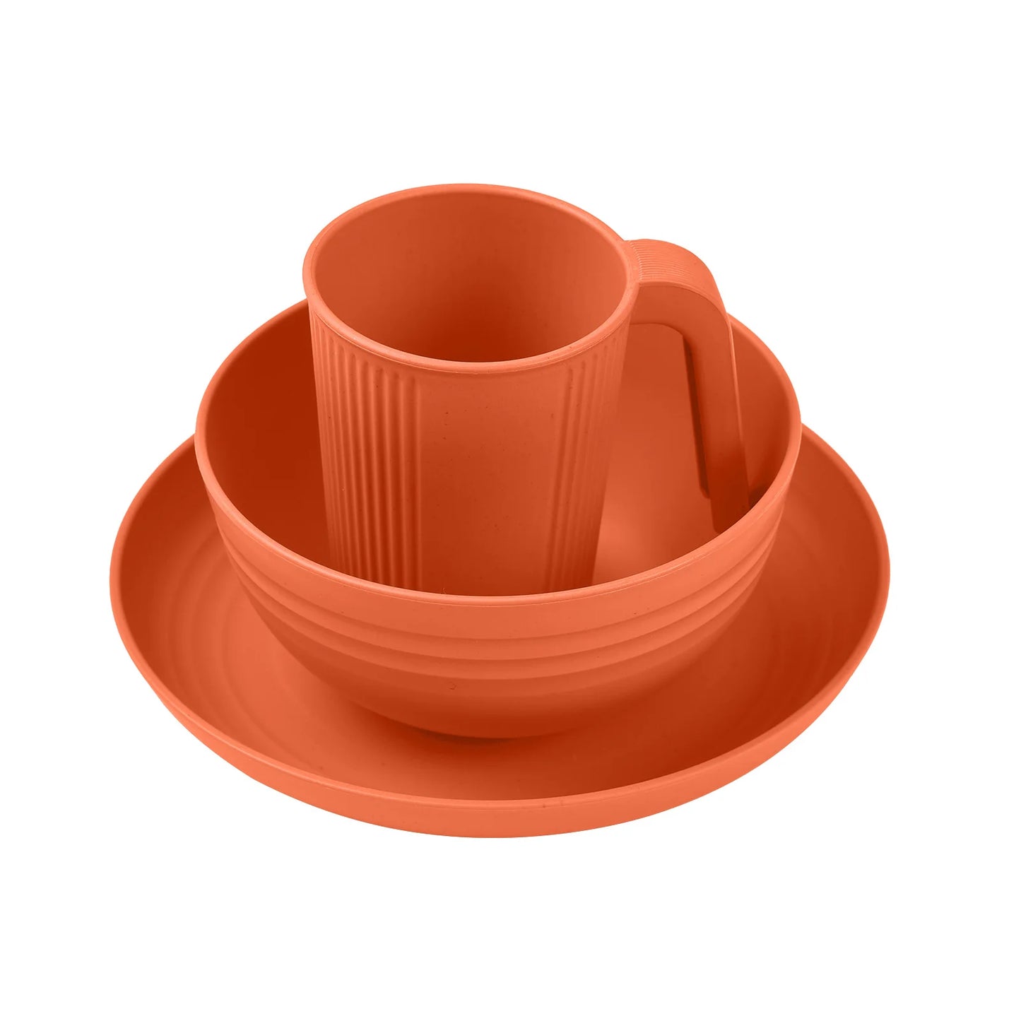 Camping Utensils Set for 1 Portable Wheat Straw Mess Kit with Bowl Plate Cup Fork Knife Spoon Outdoor Tableware & Picnicware
