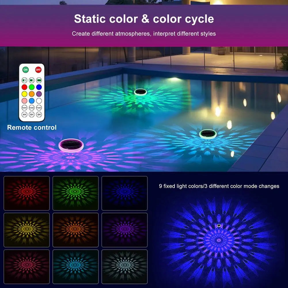 Beach Camp Solar Floating Pool Lights Floating Light IP68 Waterproof Colorful 9 Lighting Changing Lamp With 3 Timing Mode Pool Decoration