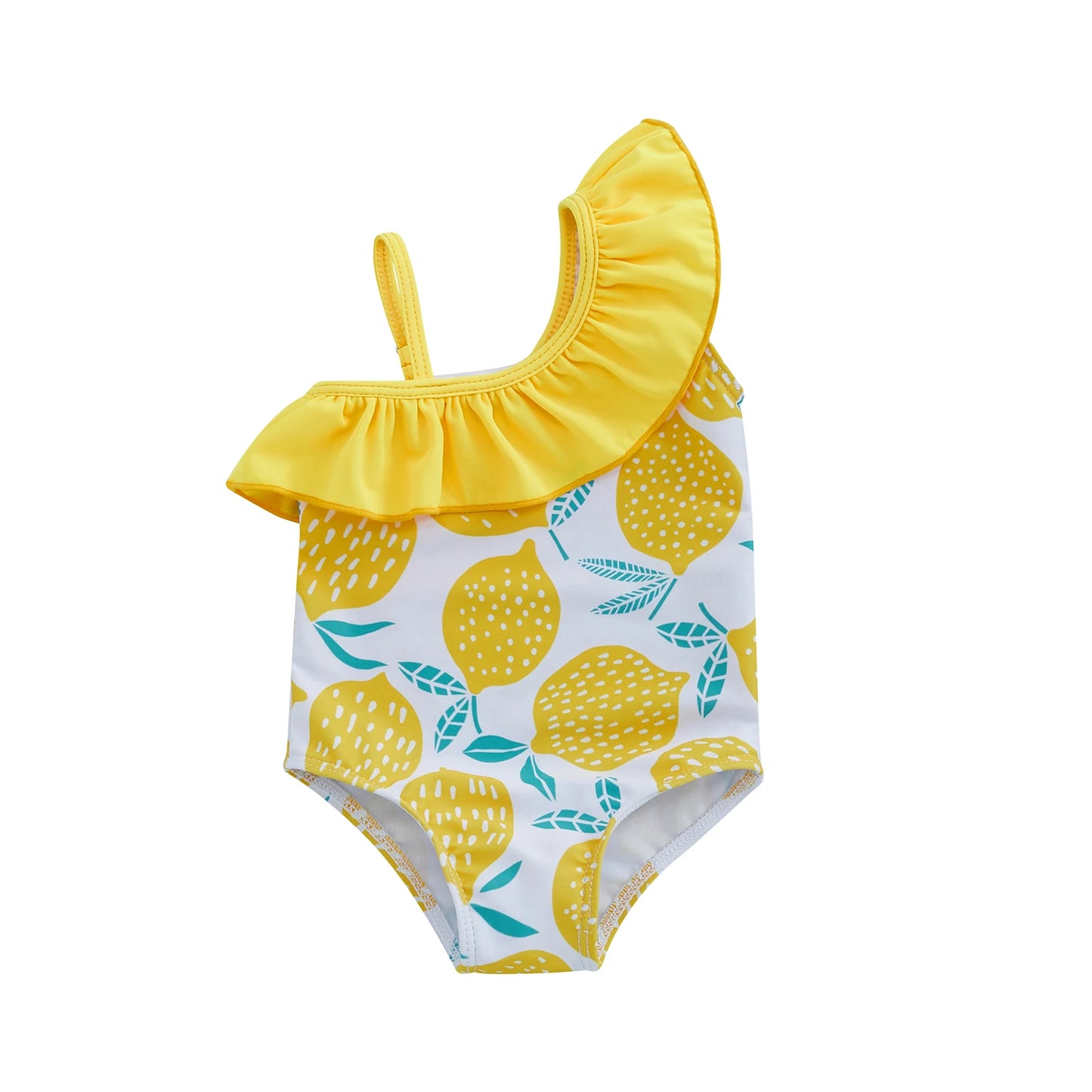Beach Camp Children Girl Summer Swimsuit Beach Wear Ruffle Sleeveless One Shoulder Lemon Print Baby Bathing Suit Infant Swimwear