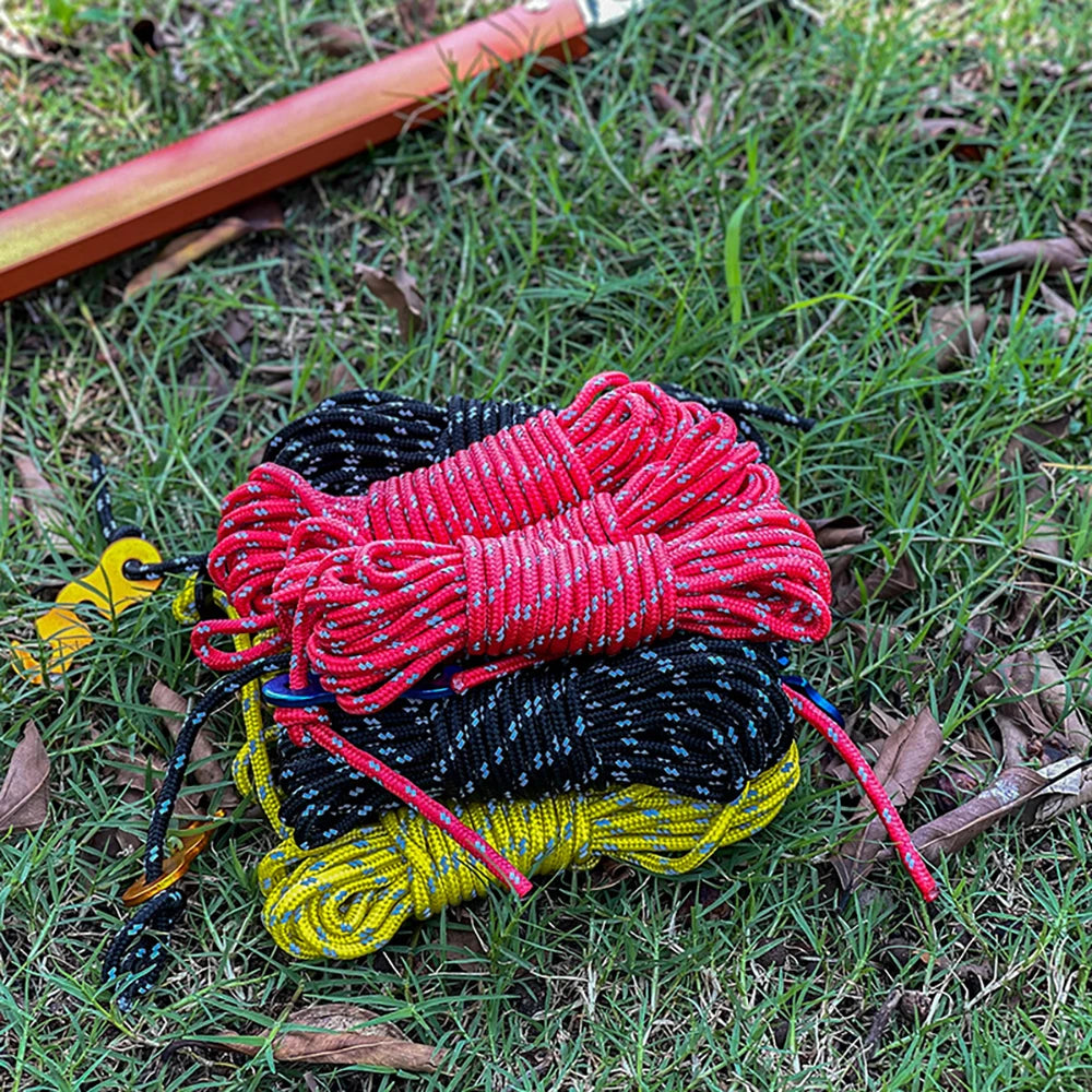 4Pcs Outdoor Guy Lines Tent Cords Reflective Camping Rope with Aluminum Guylines Adjuster Tensioner Pouch for Tent Tarp Canopy