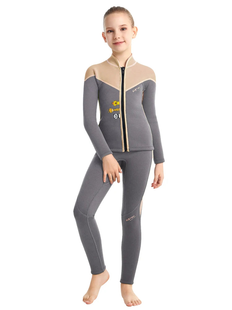 Beach Camp Two-Piece Neoprene Swimsuit for Kids, Professional Swimwear for Boys and Girls, Surfing Wetsuit Diving Suits, Bathing Suit