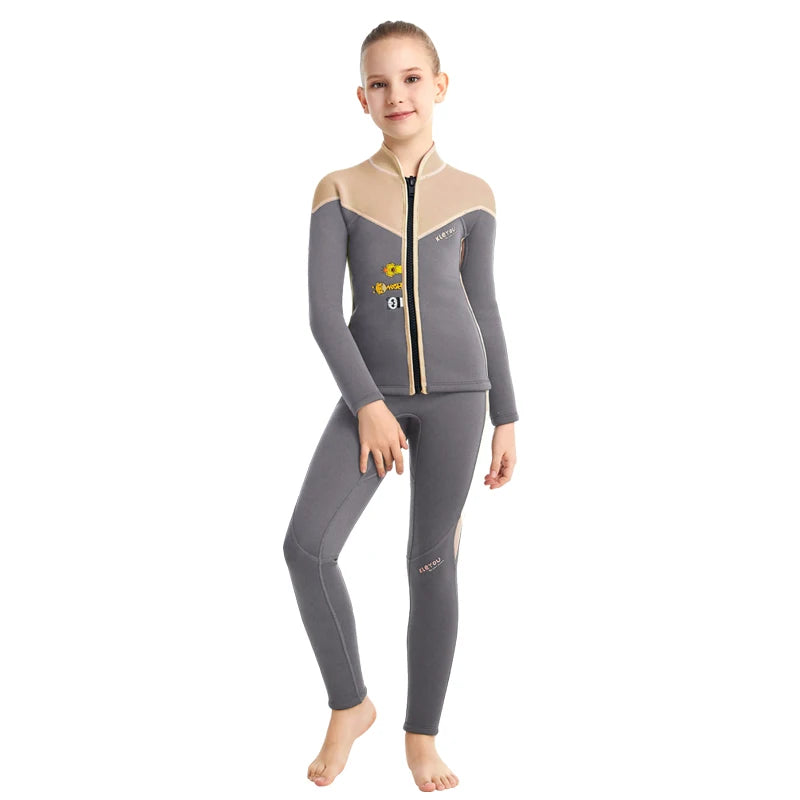Beach Camp Two-Piece Neoprene Swimsuit for Kids, Professional Swimwear for Boys and Girls, Surfing Wetsuit Diving Suits, Bathing Suit