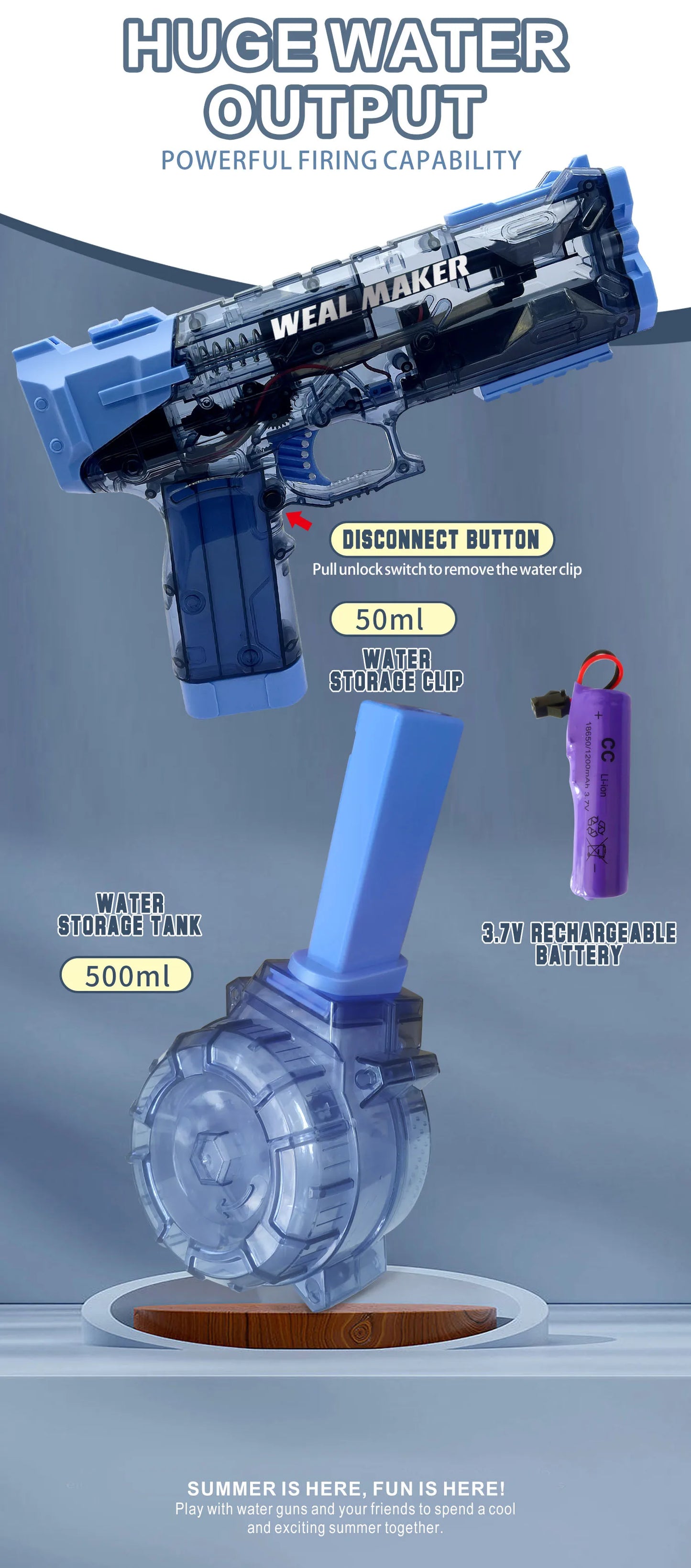 Beach Camp Electric Water Gun 2025 New Pool Beach Toys for Kids Electric Water Pistol Toy Automatic Squirt Water Gun Transparent Continuous Blaster Gifts