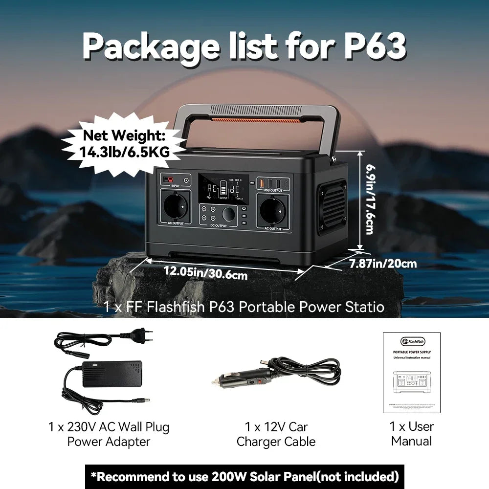 Beach Camp Portable Power Bank Station Equipment 60W-500W Power Bank Generator + Pure Sine Wave AC Output for Outdoor Camping Emergency