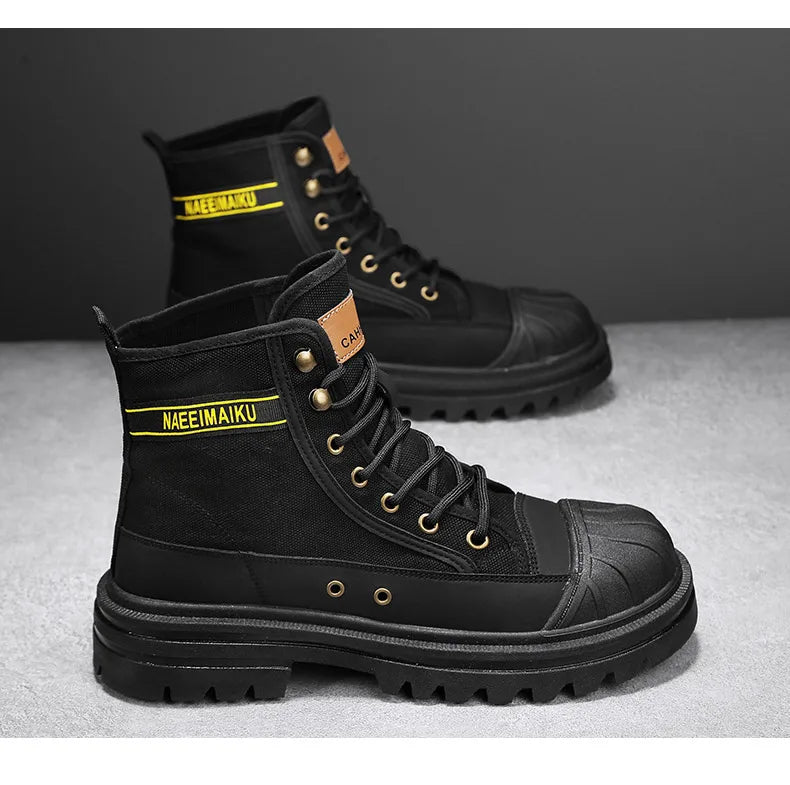 Beach Camp Men's boots four seasons high-top casual boots canvas boots soft-soled non-slip thick-soled outdoor boots fashion tooling boots
