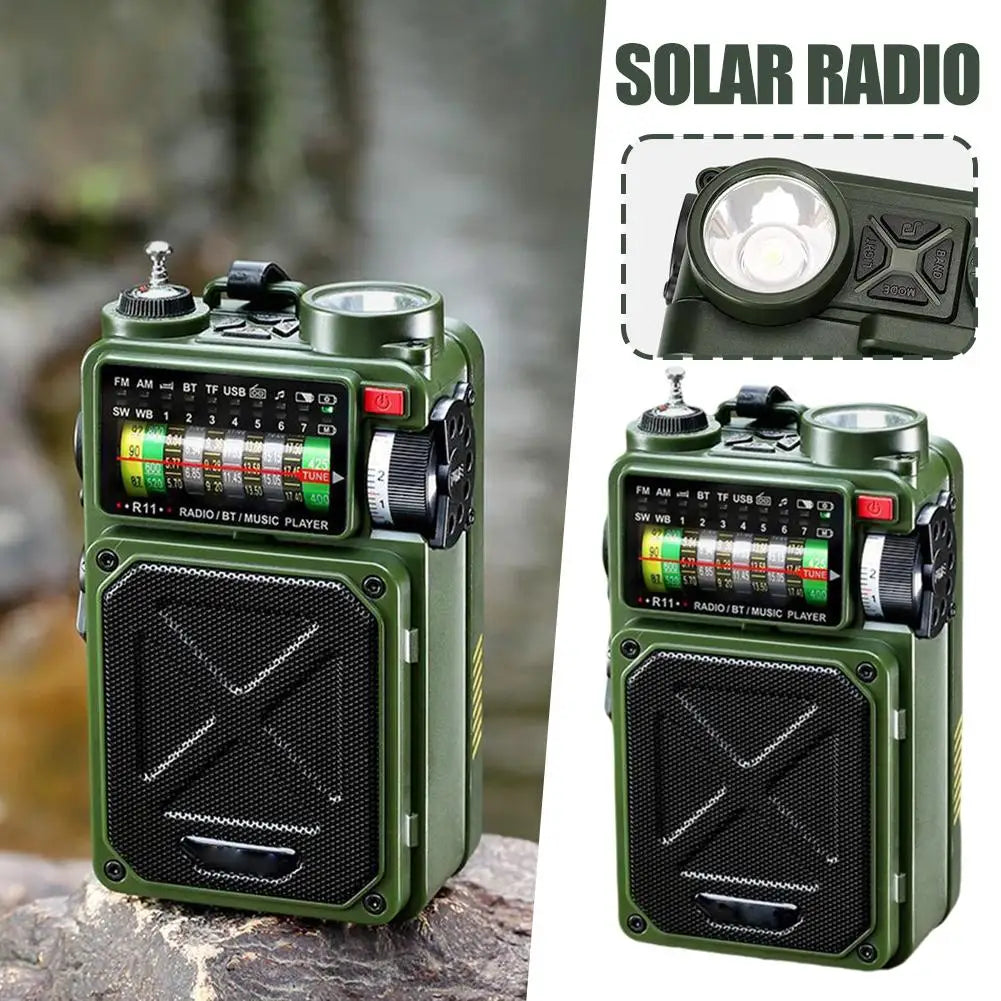 Beach Camp Hand Crank Solar Emergency Radio - Multi Band, Bluetooth, Outdoor Camping, Earthquake Preparedness