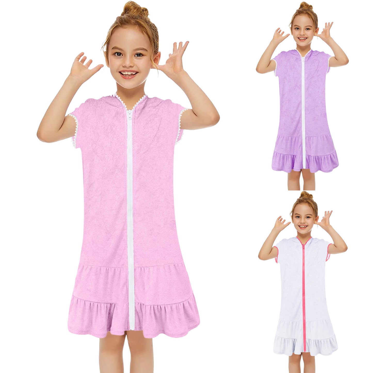 Beach Camp 3-11 Years Little Girls Swim Cover Up Kids Swimsuit Coverup Beach Bathing Suit Hooded Bathrobe Absorbent Terry Beach Dress New
