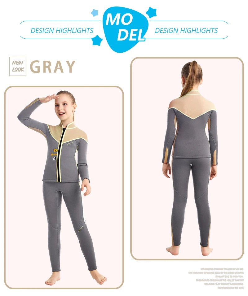 Beach Camp Two-Piece Neoprene Swimsuit for Kids, Professional Swimwear for Boys and Girls, Surfing Wetsuit Diving Suits, Bathing Suit