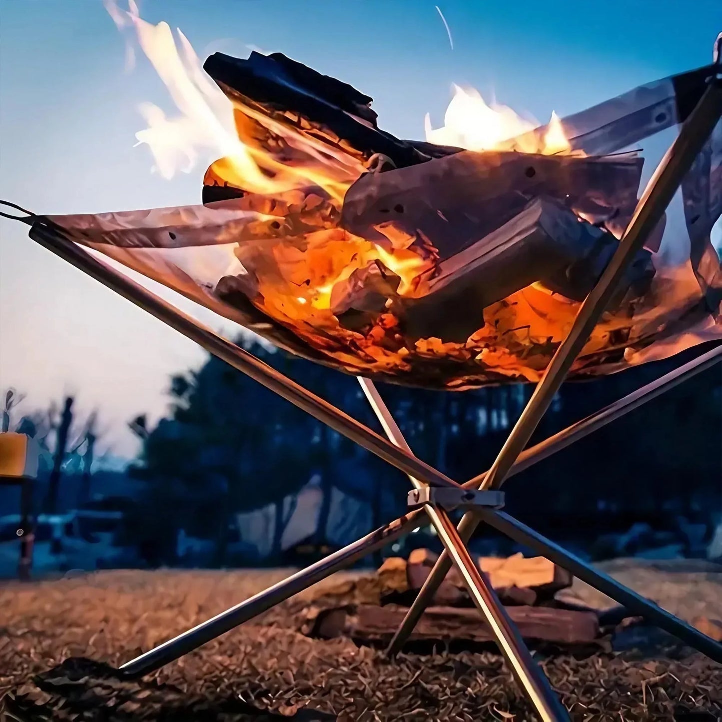Beach Camp Folding Portable Steel Mesh Camping Fire Pit, Outdoor Wood Burning Bonfires Rack, Stainless Steel Fire Pit, with Carrying Bag