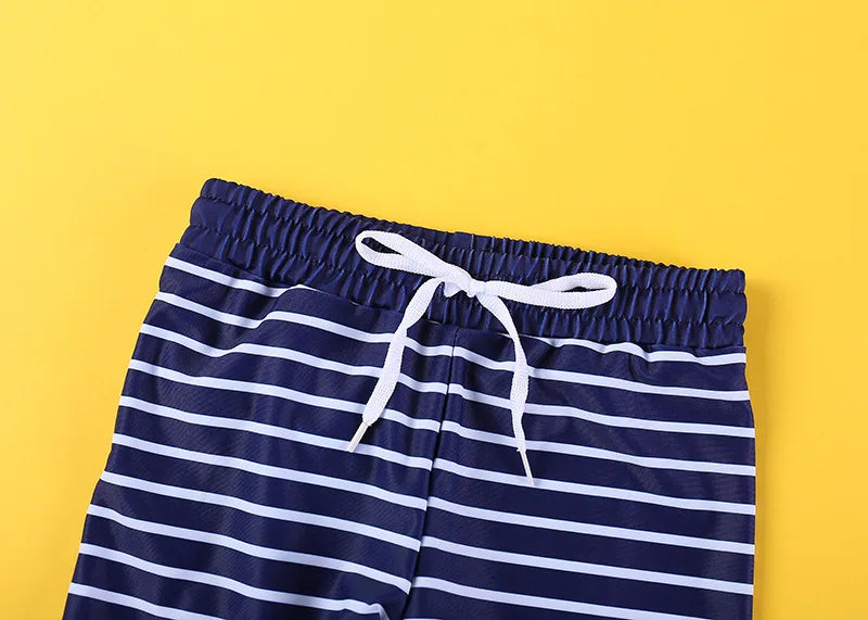 Beach Camp 2025 Summer Split Swimsuit Set Baby Boys Girls Long Sleeves/Short Sleeves Bathing Suit+Swim Shorts+Swimming Cap Three-piece Set