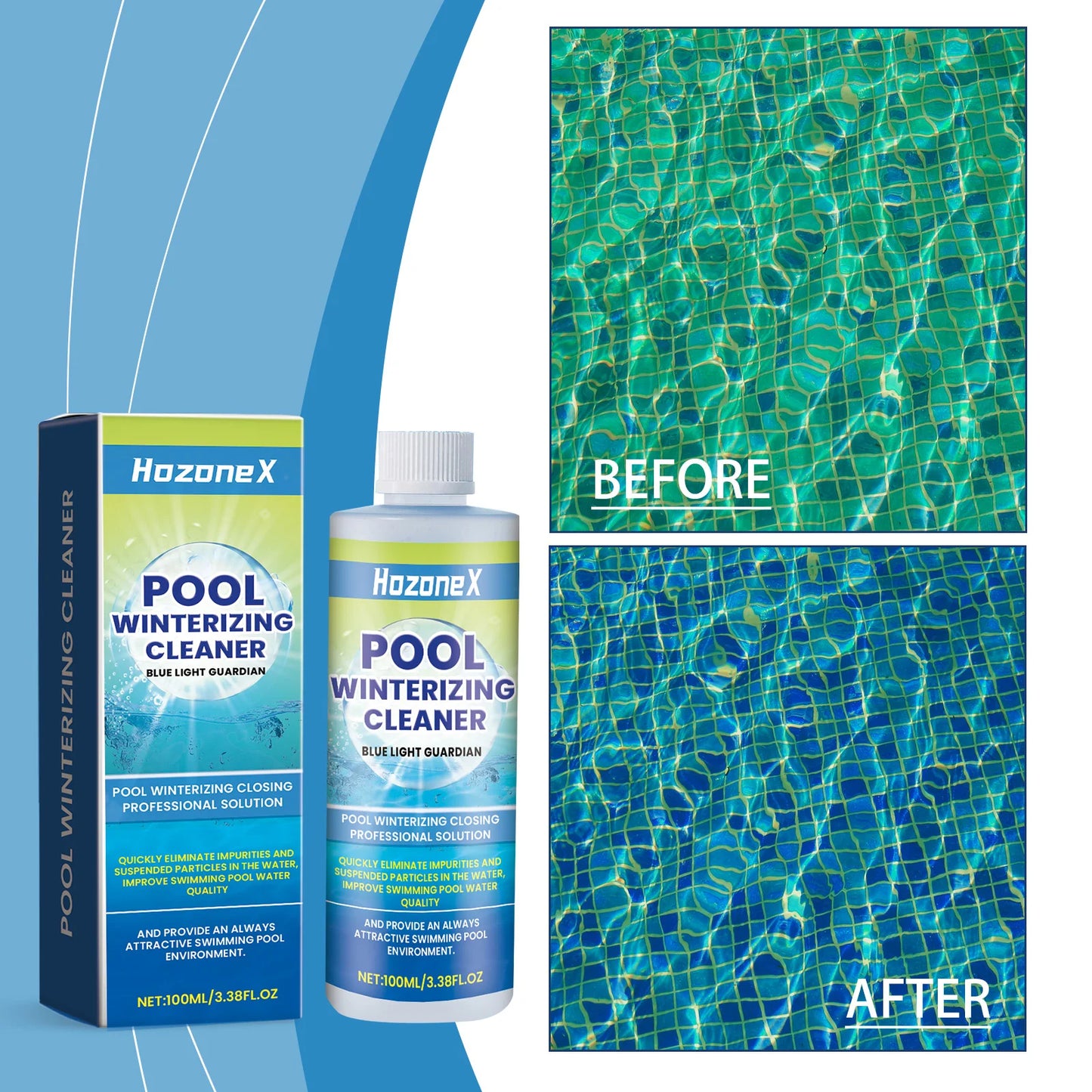 Beach Camp Swimming pool clarifier; used to improve the water quality of public outdoor swimming pools in the home.