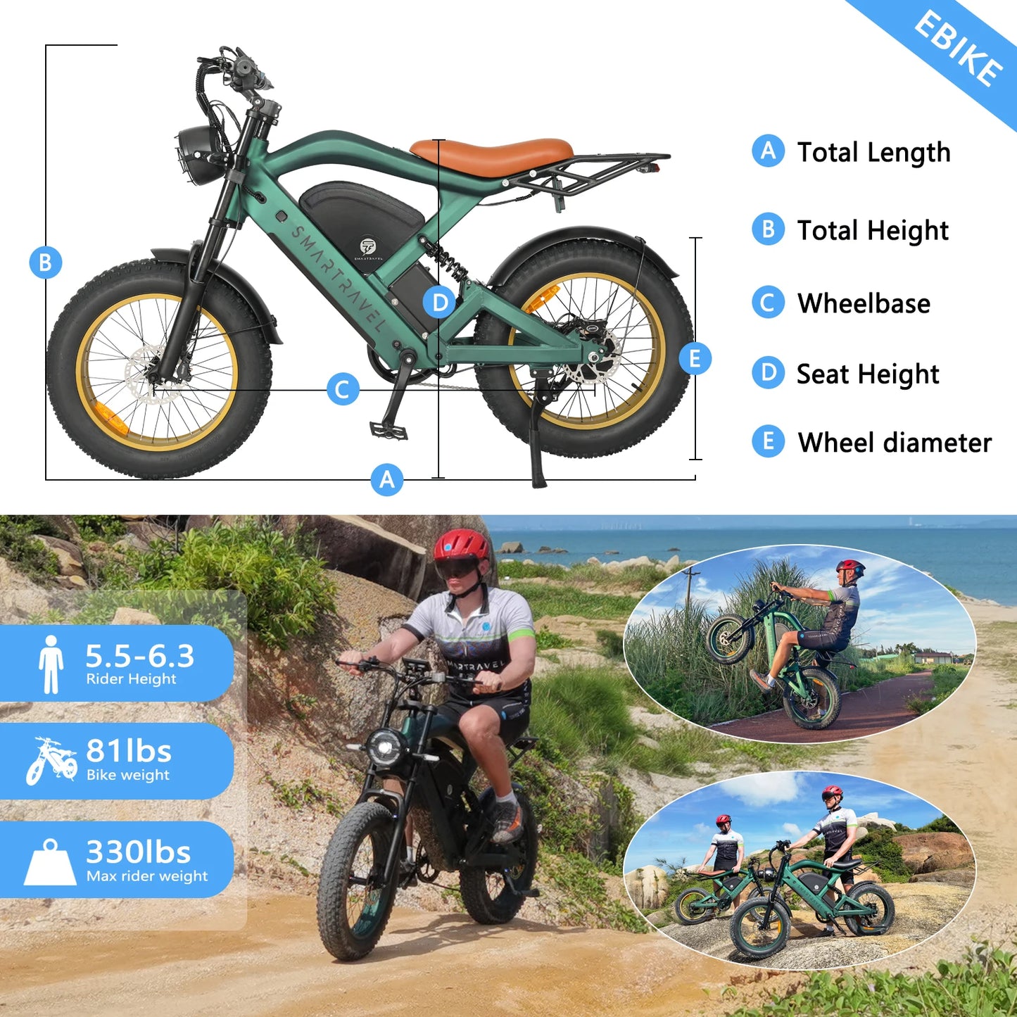 Beach Camp All-terrain Electric Bike 1200W Motor 48V20AH Battery 20*4.0 Tire Mountain E-bicycle 52KM/H Urban E-bicycle Electric motorcycle