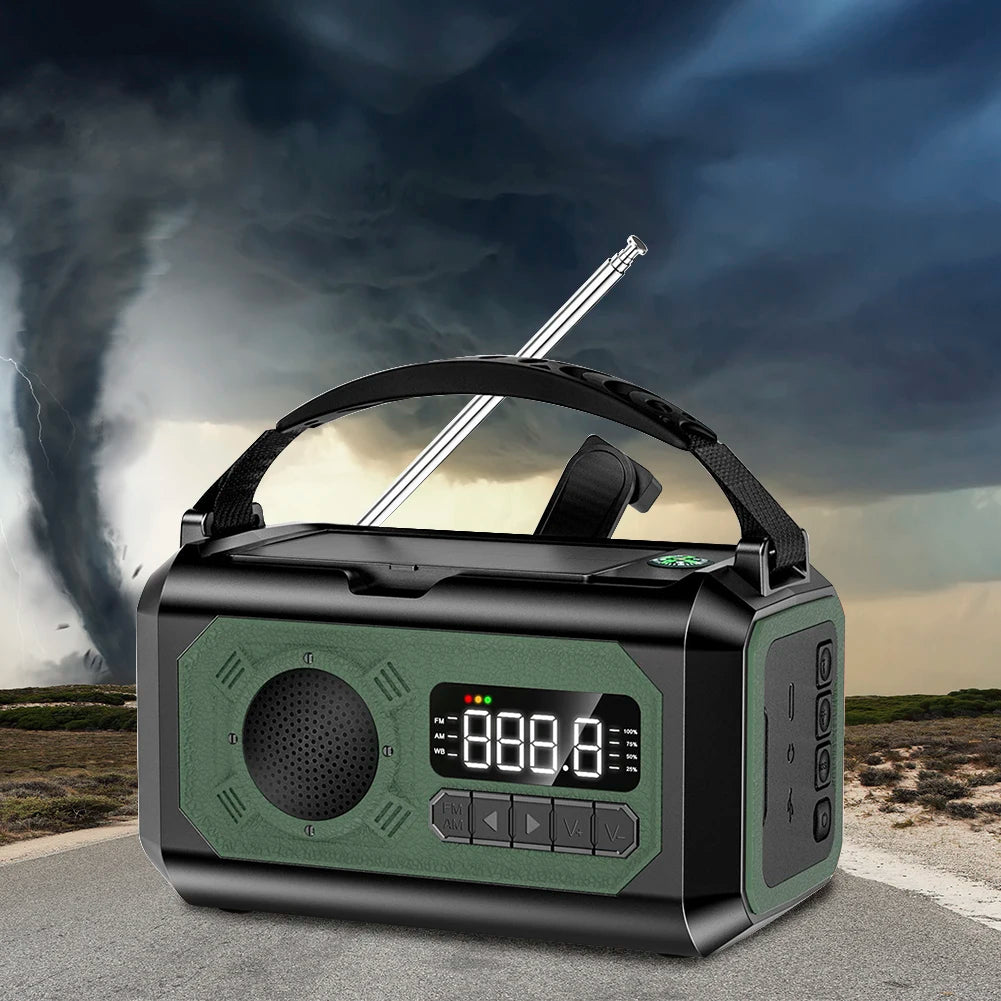 Beach Camp 12000mAh AM/FM/NOAA Emergency Radio Mini Portable Radio Solar Hand Crank Wnid-up Weather Alert Emergency Radio Survival Lamp