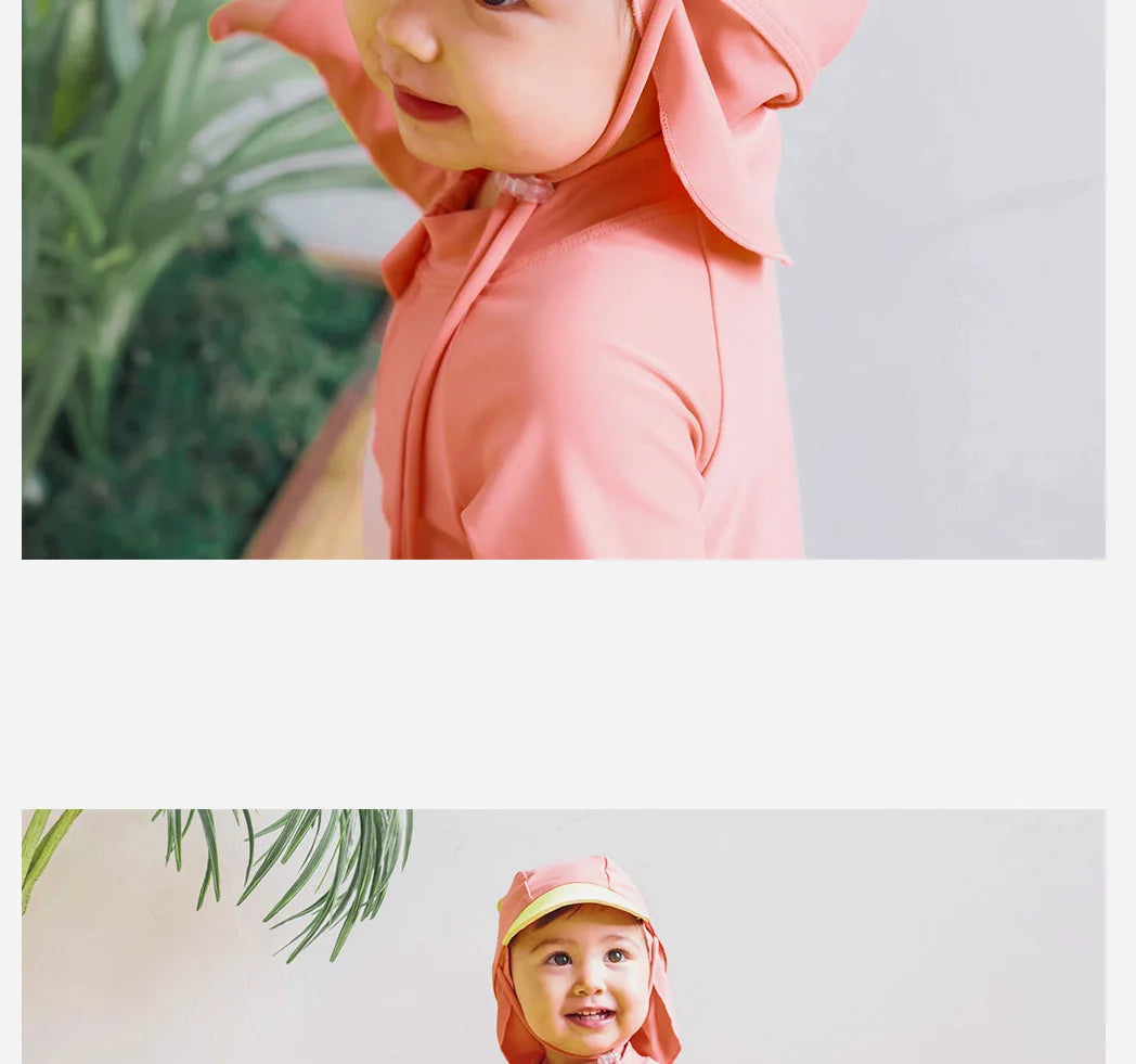 Beach Camp Baby Swimwear One-piece Bathing Suit Boys Girls Swimsuit Long Sleeves and Pants Sun Protection Surf Suit with Sun Hat
