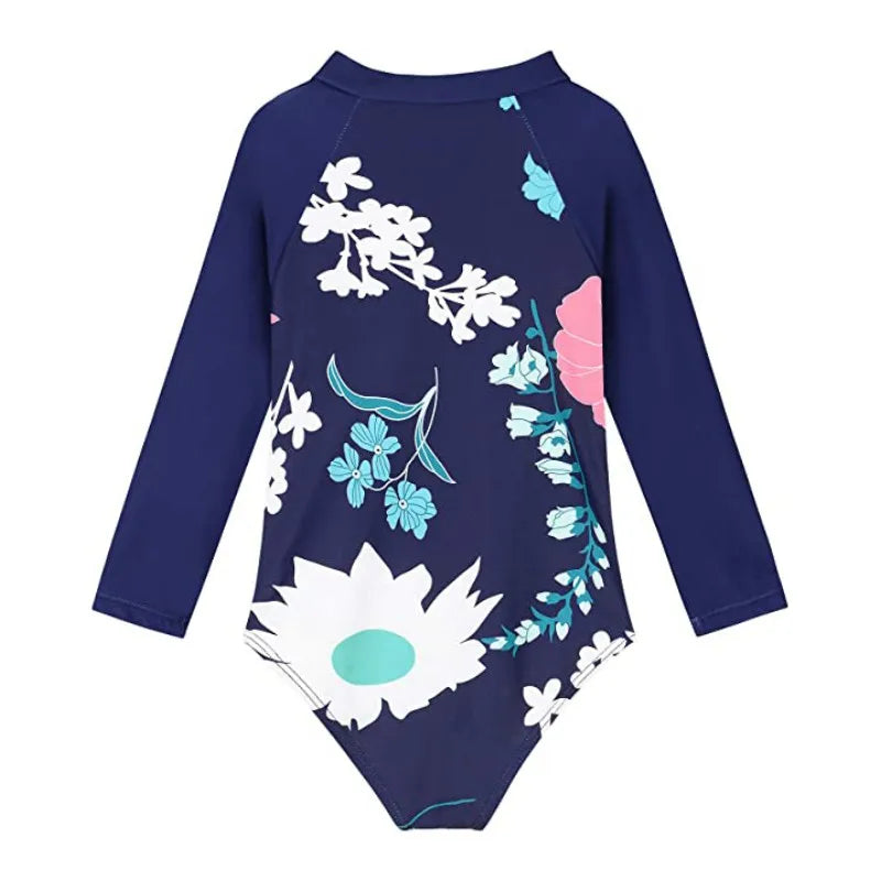 Beach Camp New Children Swimsuits Girls Fashion Designed Long Sleeve One-Piece Swimwear Toddler Kids Sun Protection Bathing Suits Beachwear