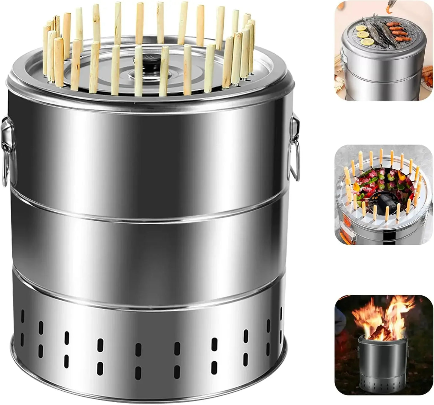 Outdoor Portable Charcoal Grill Stainless Steel Smokeless BBQ Hanging Stove Grill Outdoor Camping Cookware for Hiking Picnic