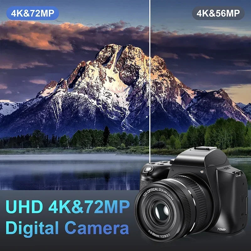 Beach Camp Digital Camera 4K 72MP 12X Optical Zoom UHD Professional photography Flash light Auto-Focus WIFI for INS Youtube Webcast