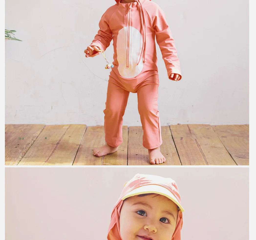 Beach Camp Baby Swimwear One-piece Bathing Suit Boys Girls Swimsuit Long Sleeves and Pants Sun Protection Surf Suit with Sun Hat