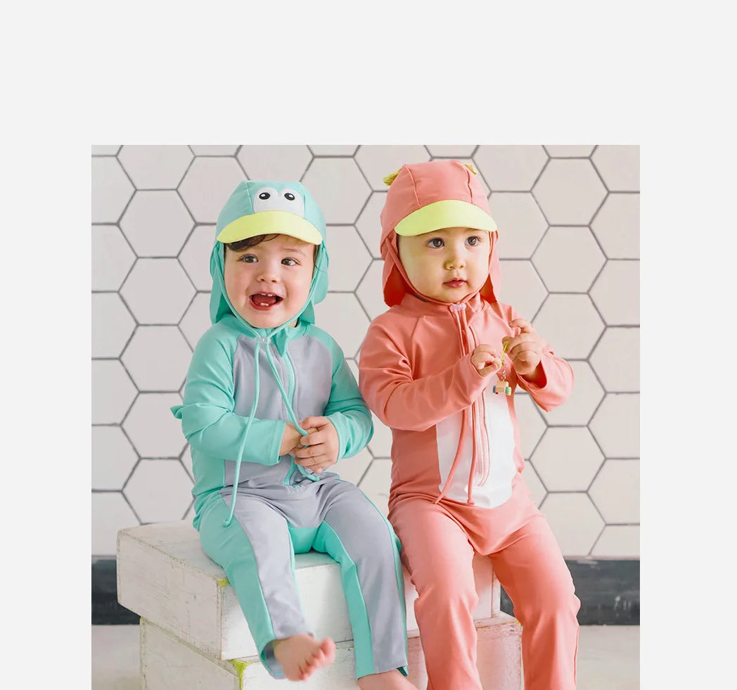 Beach Camp Baby Swimwear One-piece Bathing Suit Boys Girls Swimsuit Long Sleeves and Pants Sun Protection Surf Suit with Sun Hat