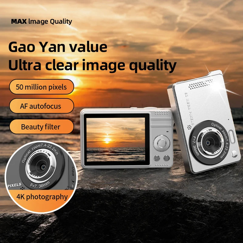 Beach Camp 4K Digital Cameras 50 MP Portable Vlogging Camera 16X Zoom Camcorder Camera 2.8 Inch LCD Screen for Photography and Video
