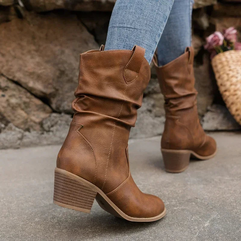 Western Cowboy Boots for Women Autumn Winter Retro