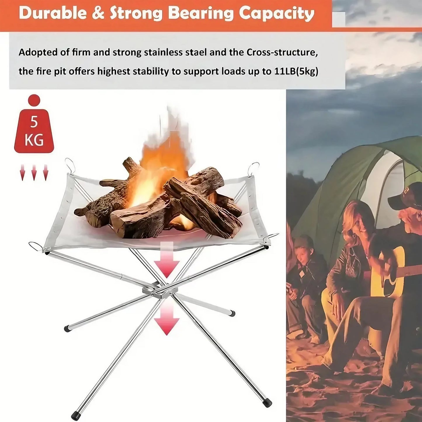 Beach Camp Folding Portable Steel Mesh Camping Fire Pit, Outdoor Wood Burning Bonfires Rack, Stainless Steel Fire Pit, with Carrying Bag