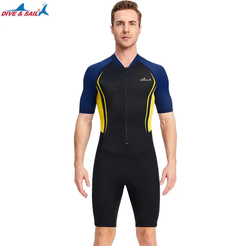 Beach Camp Men Women New Couple Diving Suit One-piece Sunscreen Swimsuit Short-sleeved Shorts 1.5mm Snorkeling Surfing Warm Shorty Wetsuit
