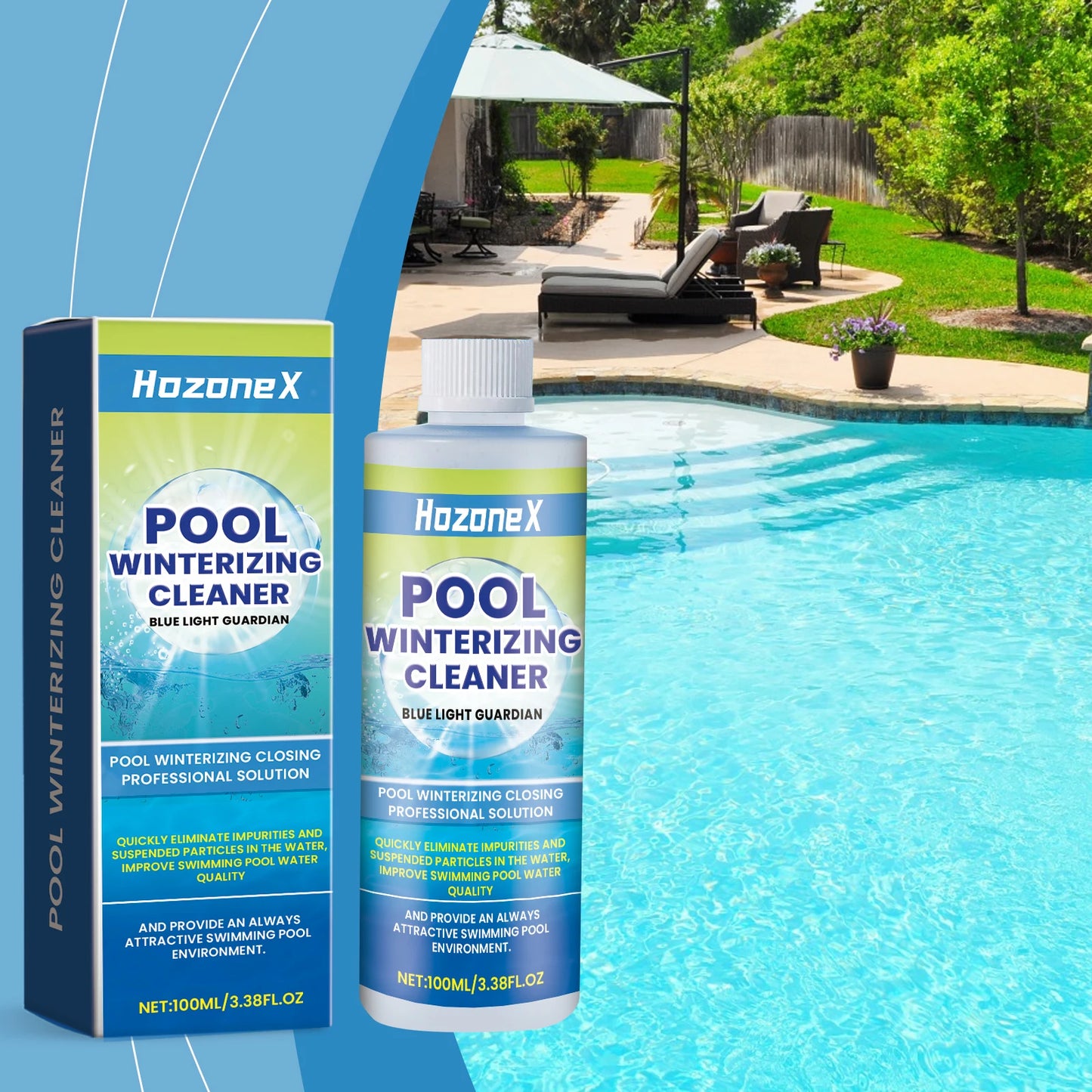 Beach Camp Swimming pool clarifier; used to improve the water quality of public outdoor swimming pools in the home.