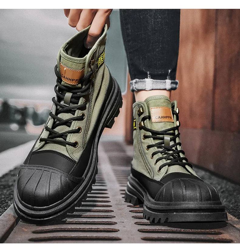 Beach Camp Men's boots four seasons high-top casual boots canvas boots soft-soled non-slip thick-soled outdoor boots fashion tooling boots