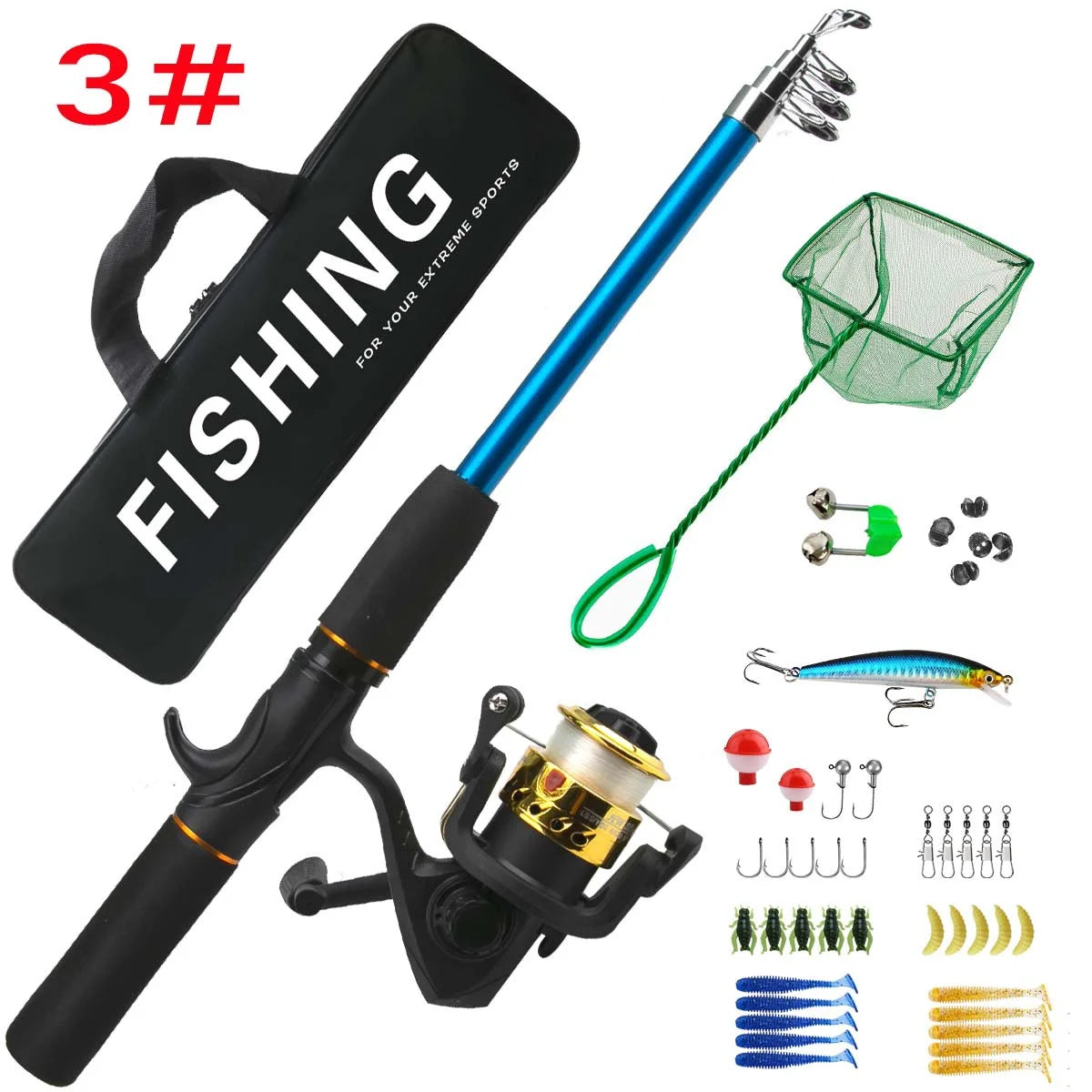 Fishing rod full routine, sub rod set, long-range sea fishing, gun handle, rod wheel, soft bait, fishing hook, line fishing gear