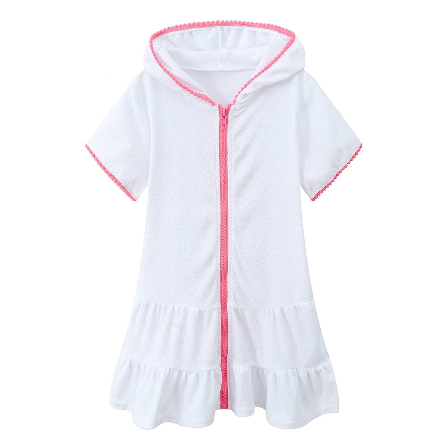 Beach Camp 3-11 Years Little Girls Swim Cover Up Kids Swimsuit Coverup Beach Bathing Suit Hooded Bathrobe Absorbent Terry Beach Dress New