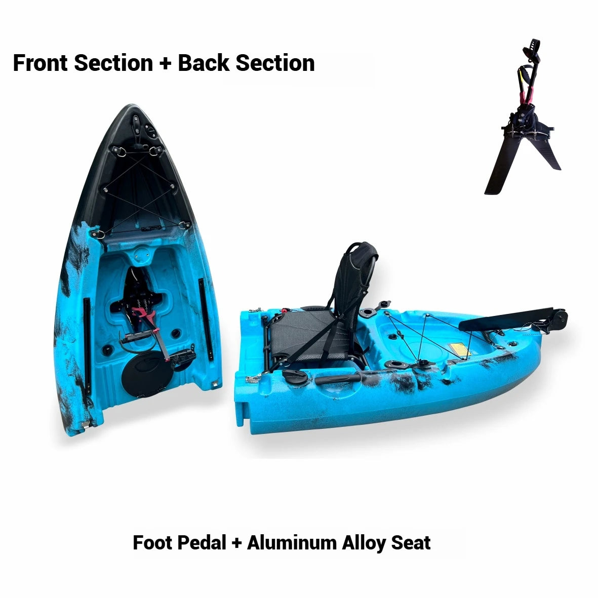 Beach Camp Portable LLDPE Kayak with Split Hard Shell, Electric/Pedal-Driven Canoe for Solo/Tandem Lake/Sea Adventures, Modular Assembly