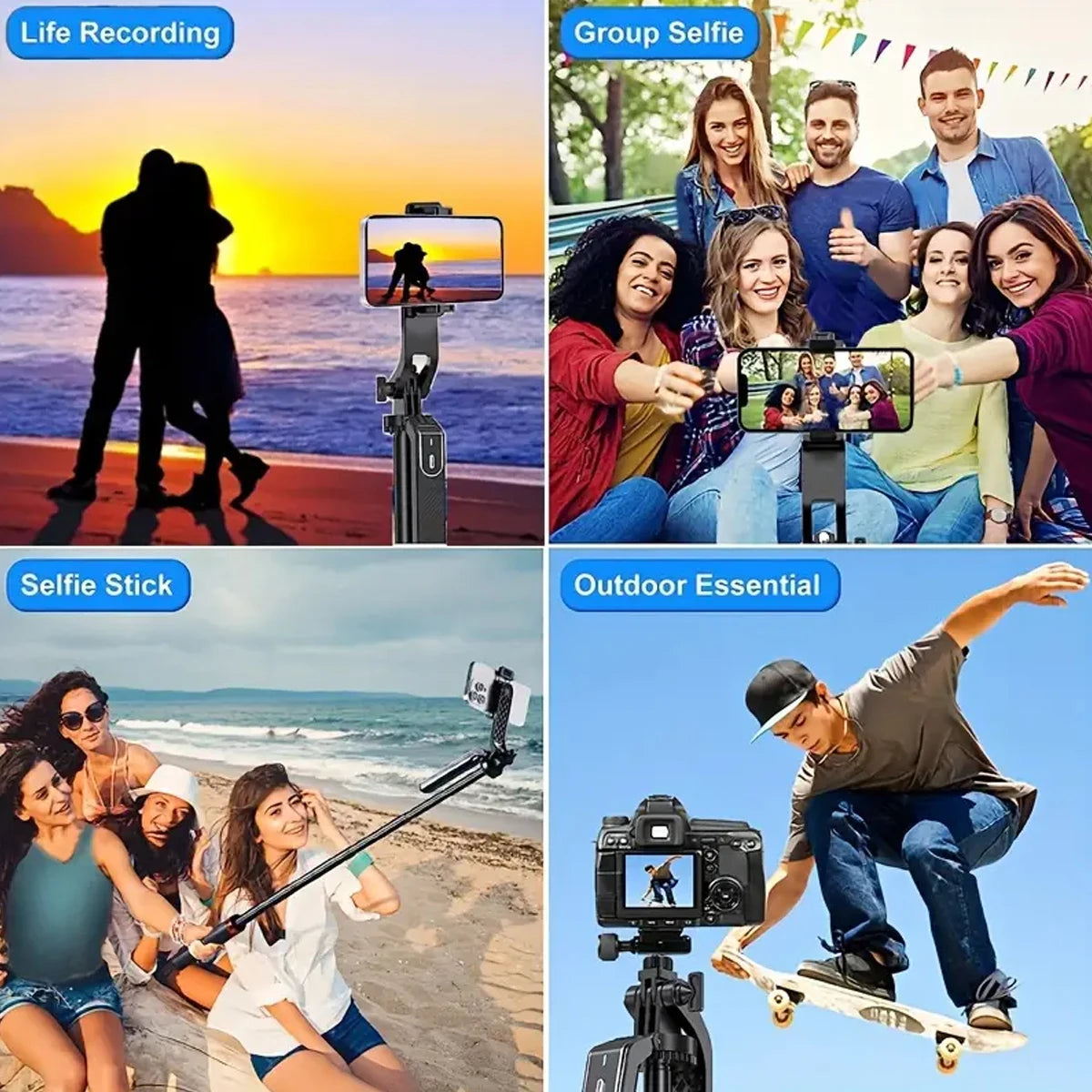 Beach Camp Portable camera tripod with wireless remote control and 360 ° rotation for video recording, video recording, and live streaming