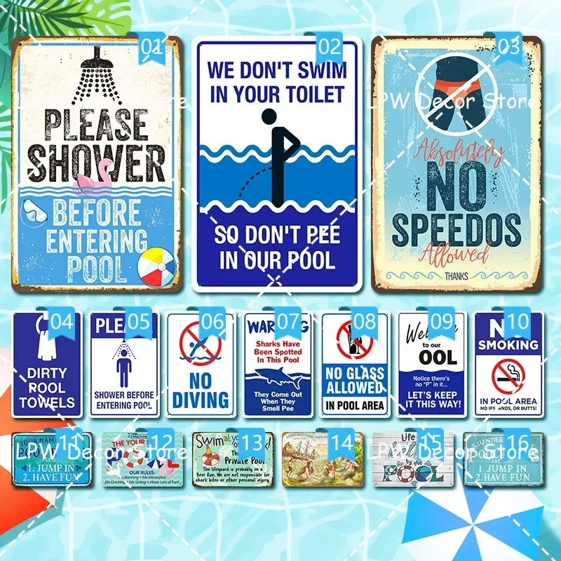 Beach Camp Swimming Pool Signs Pool Rules Metal Tin Signs Metal Posters Wall Signs For Kitchen Farm Bar Wall Decor