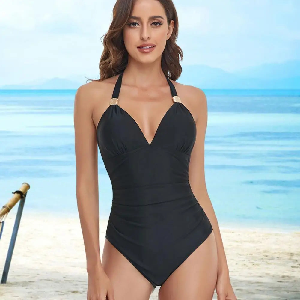 Beach Camp Women Swimwear High Waist Sleeveless Padded Bathing Suit One-piece Dress Up Lady Bikini Set Breathable Washable Female Swimsuit
