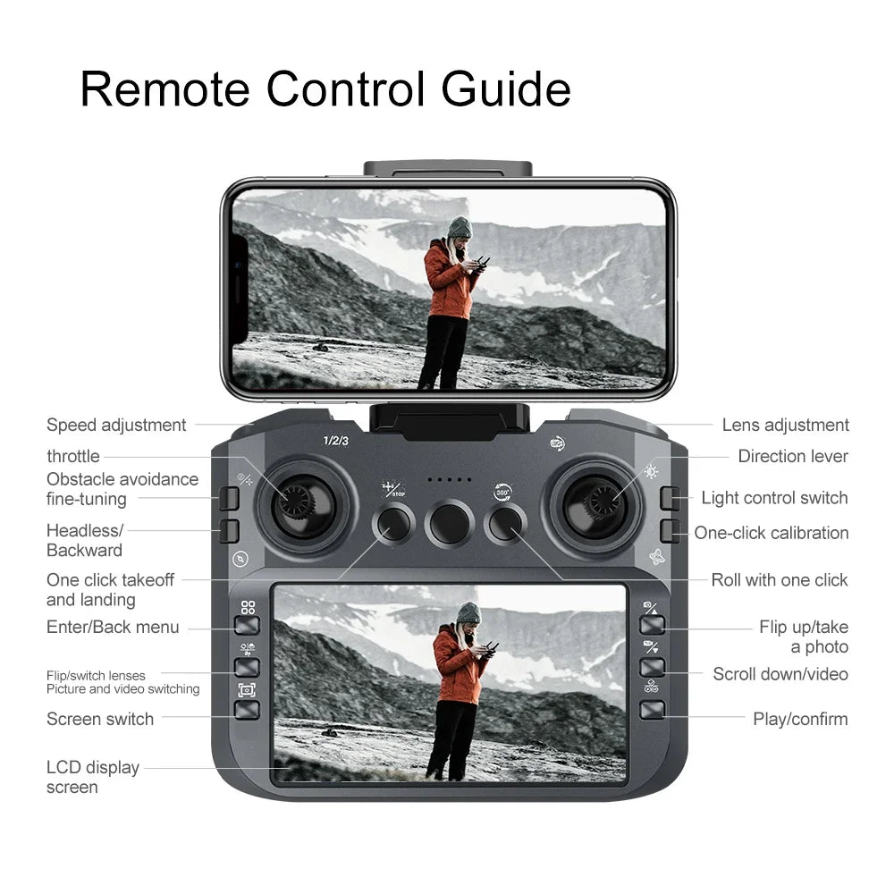 Beach Camp Drone 4K Professional HD Dual-Camera Obstacle Avoidance 5G Wi-Fi with Screen Remote Control Quadcopter Optical Flow Drone