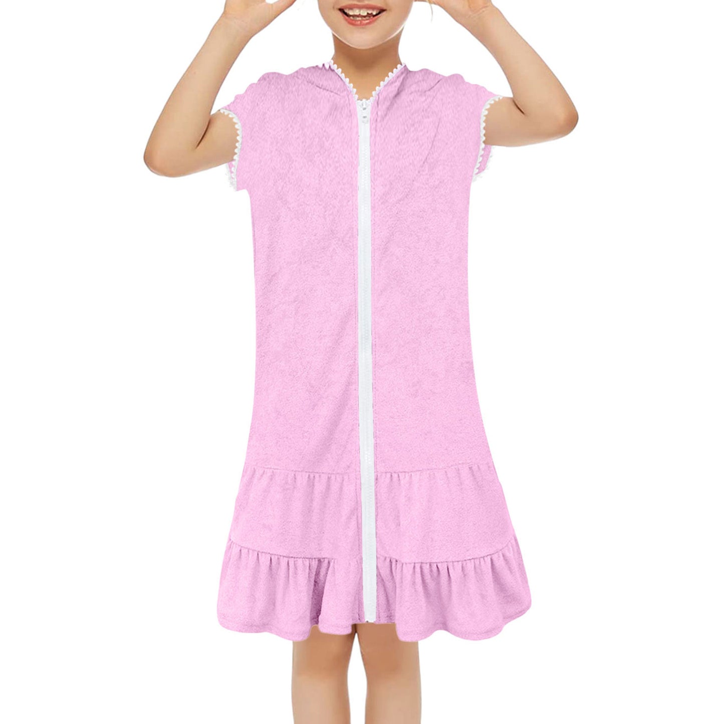Beach Camp 3-11 Years Little Girls Swim Cover Up Kids Swimsuit Coverup Beach Bathing Suit Hooded Bathrobe Absorbent Terry Beach Dress New