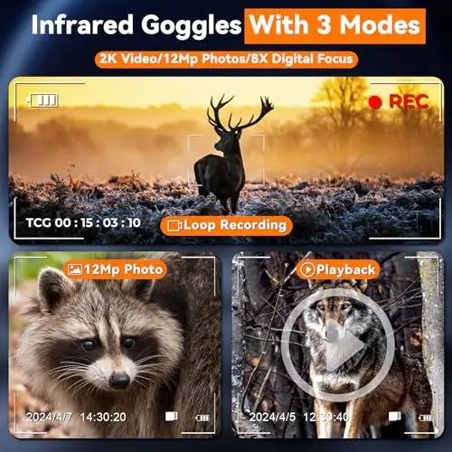 Night Vision Binoculars, FHD Infrared Hunting Night Vision 8X Digital Zoom, Night-Vision Scope Hunting Camping Save Photo Video