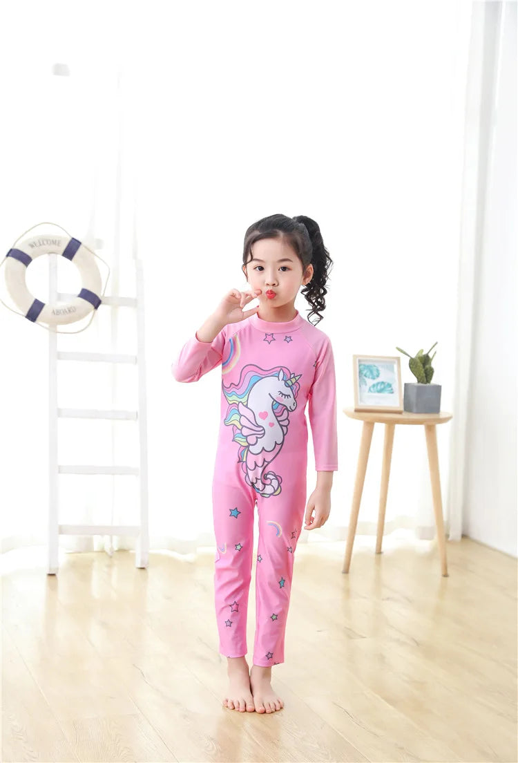 Beach Camp Children's Swimsuit Bathing Suits for Boys and Girls One-piece Swimsuit Cartoon Long Sleeved Beachwear Jumpsuit Surfing Suit