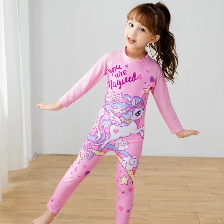 Beach Camp Children's Swimsuit Bathing Suits for Boys and Girls One-piece Swimsuit Cartoon Long Sleeved Beachwear Jumpsuit Surfing Suit