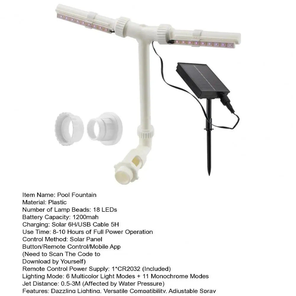 Beach Camp Pool Fountain with Lights for Inground and Above Ground Pools Dual Spray Adjustable Sprinkler Pool Waterfall with Remote Control