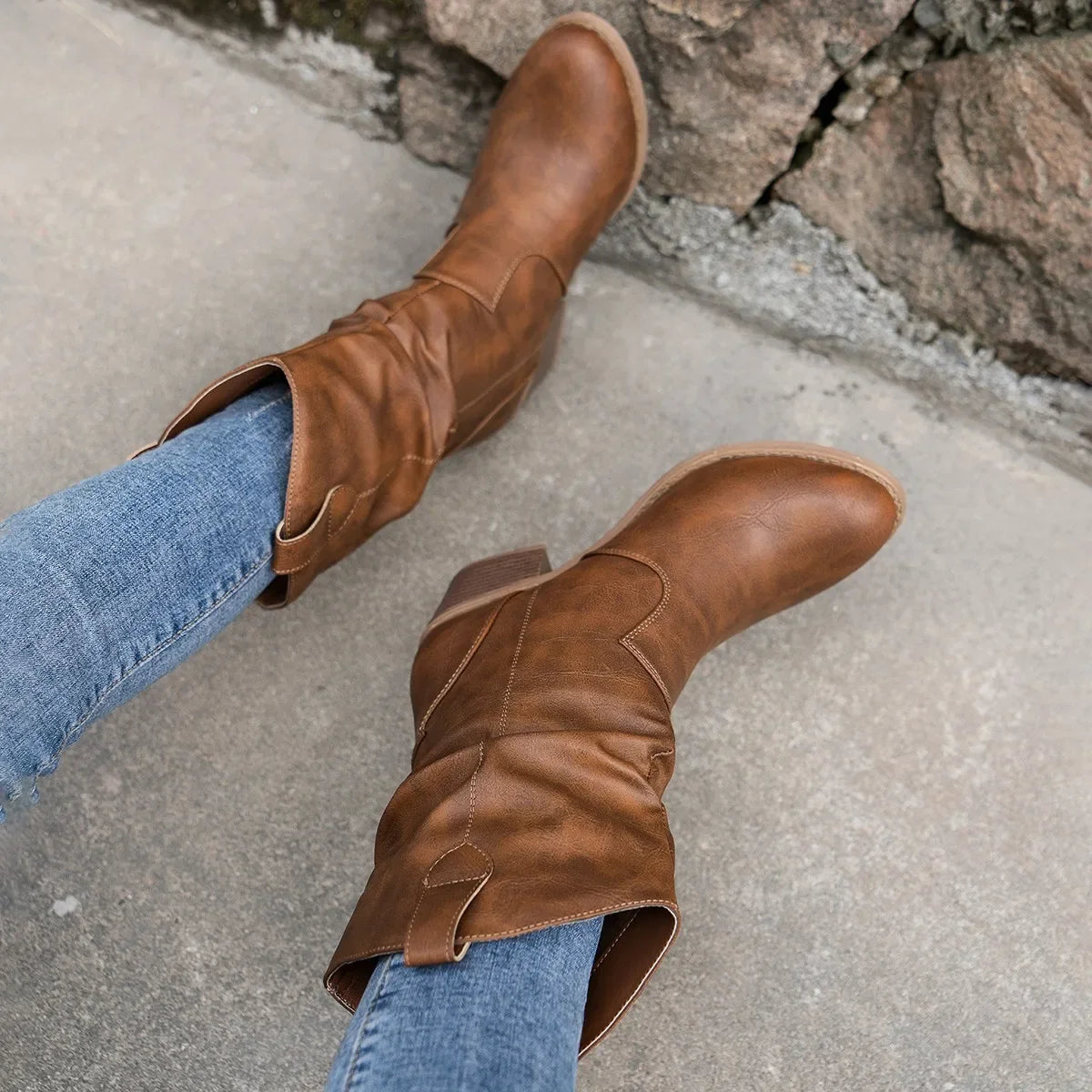 Western Cowboy Boots for Women Autumn Winter Retro