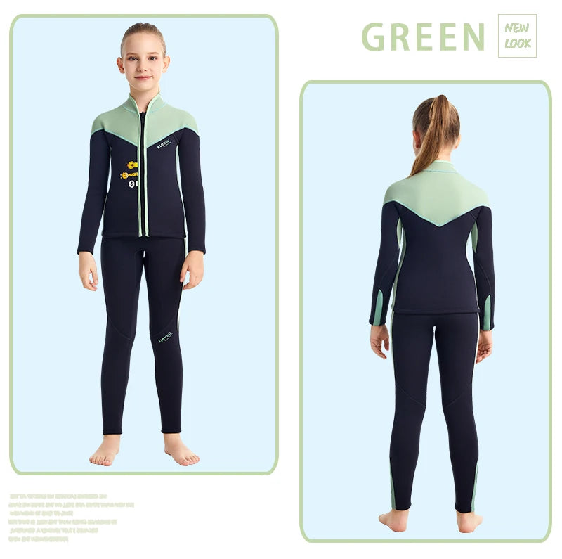 Beach Camp Two-Piece Neoprene Swimsuit for Kids, Professional Swimwear for Boys and Girls, Surfing Wetsuit Diving Suits, Bathing Suit