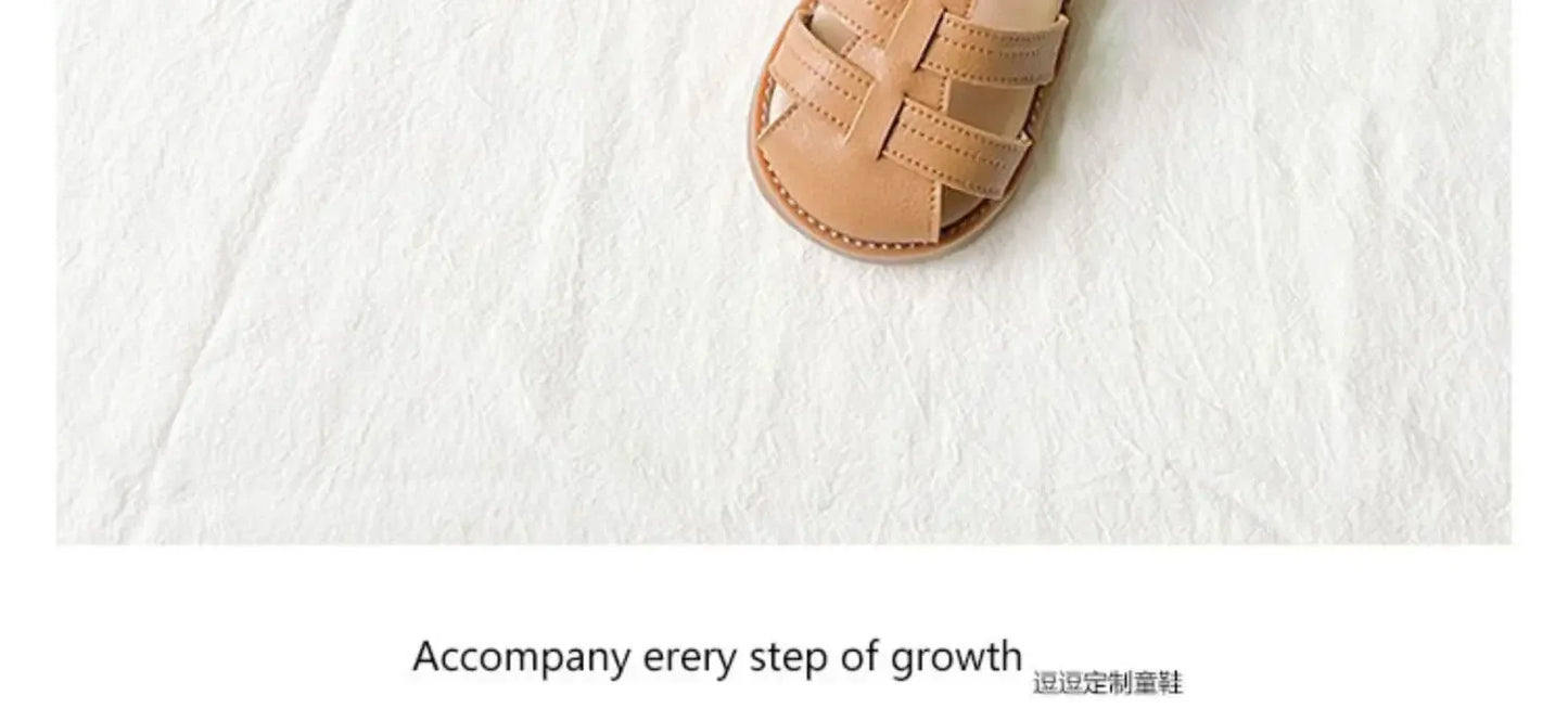 Unishuni Toddler Girls Cute Lightweight Closed Toe Ankle Strap Sandal Children Soft Sole Non-slid Sandal with Hook Loop Fastener
