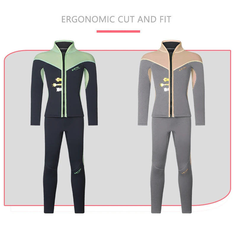 Beach Camp Two-Piece Neoprene Swimsuit for Kids, Professional Swimwear for Boys and Girls, Surfing Wetsuit Diving Suits, Bathing Suit