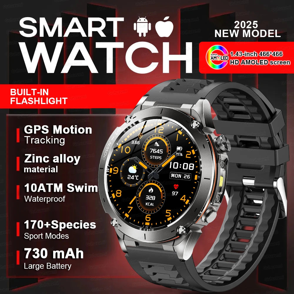 Beach Camp New GPS Smart Watch 1.43" Ultra HD Display Built-in GPS Compass 170 Sports Modes Voice Calling 10ATM Waterproof Smart Braceletes