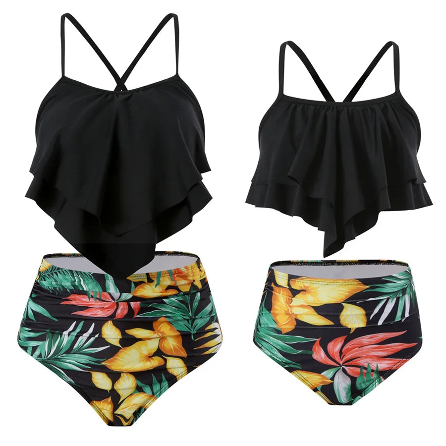 Beach Camp Ladies Swimsuits Vest With Chest Pad And Printed Shorts Children Bathing Suits Beach Vacation Adjustable Shoulder Strap Swimwear