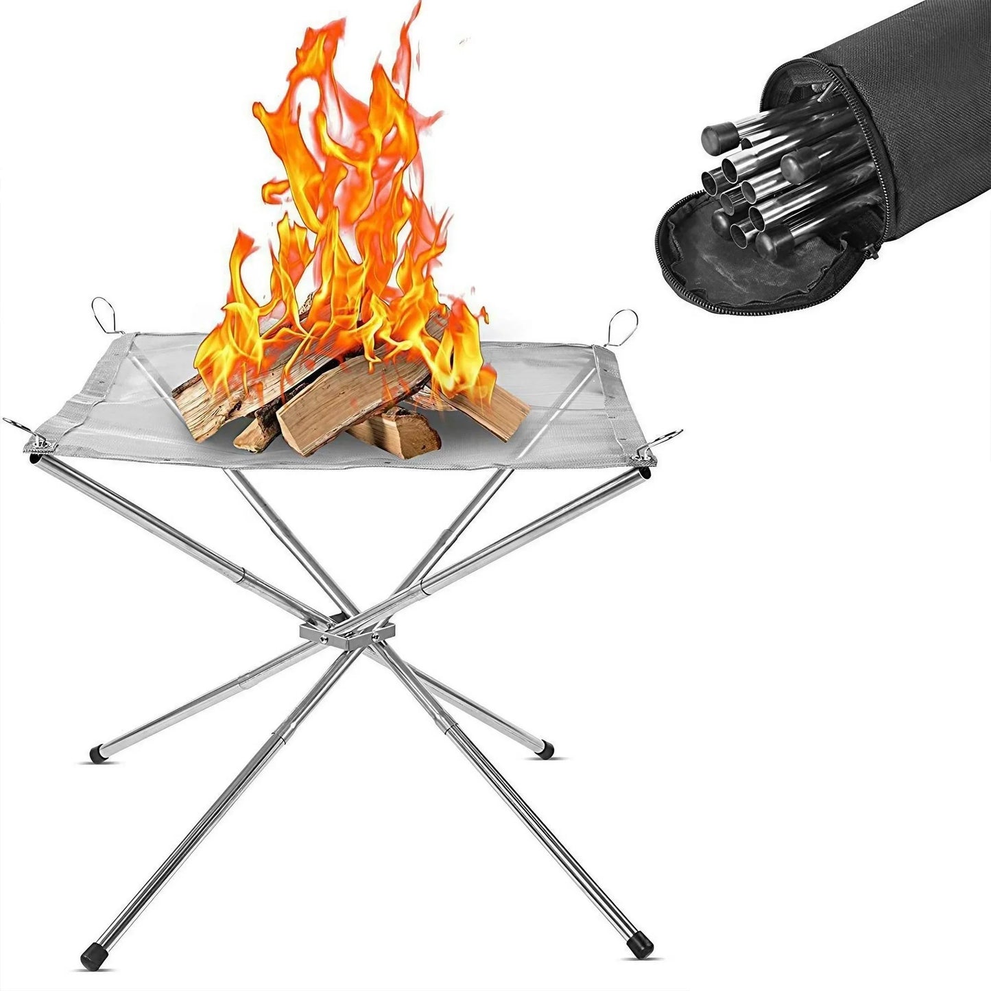 Beach Camp Folding Portable Steel Mesh Camping Fire Pit, Outdoor Wood Burning Bonfires Rack, Stainless Steel Fire Pit, with Carrying Bag