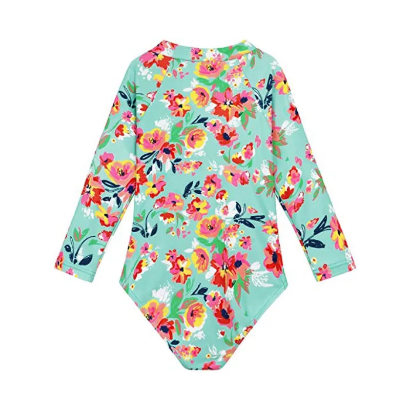 Beach Camp New Children Swimsuits Girls Fashion Designed Long Sleeve One-Piece Swimwear Toddler Kids Sun Protection Bathing Suits Beachwear
