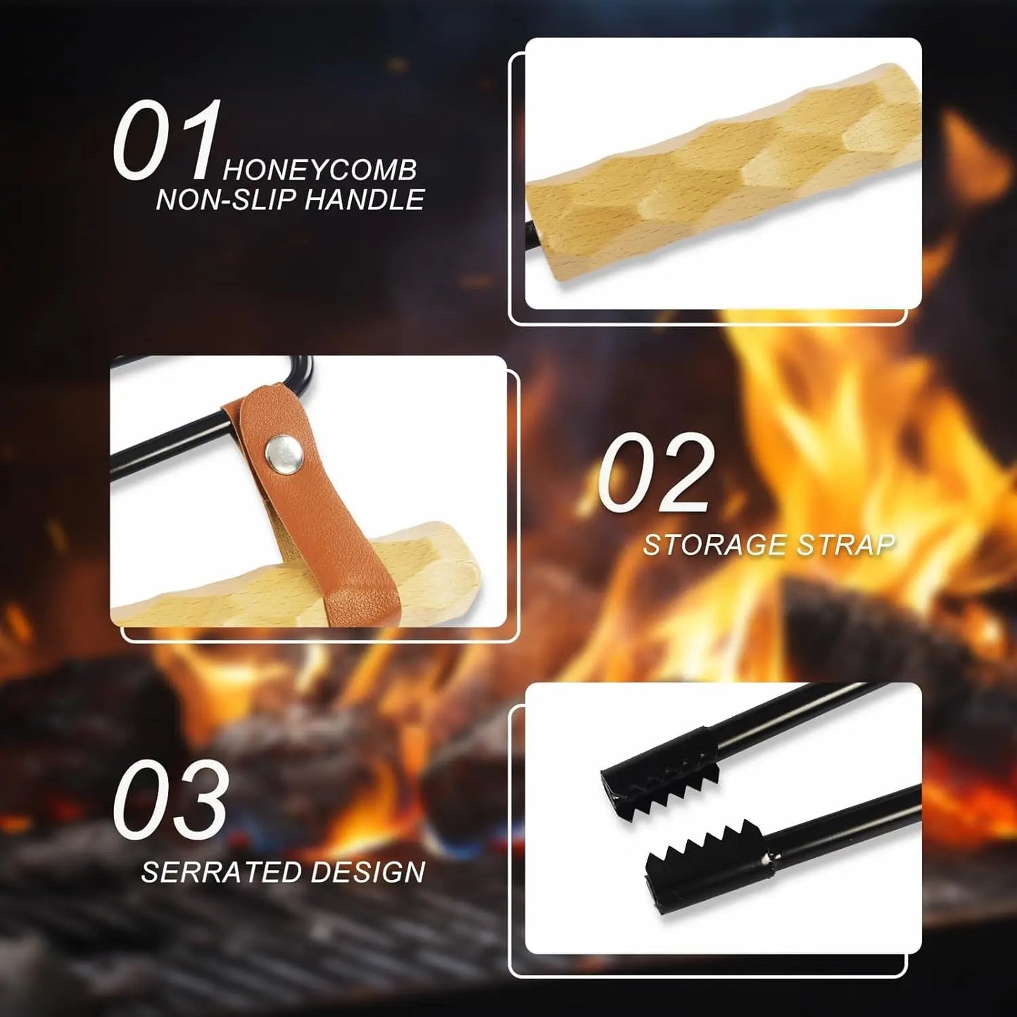 Beach Camp Fire Poker Camping Firewood Tongs Winter Fireplace Poker Camping Roasting Sticks Fire Pit Poker Picnic Portable Camping Supplies